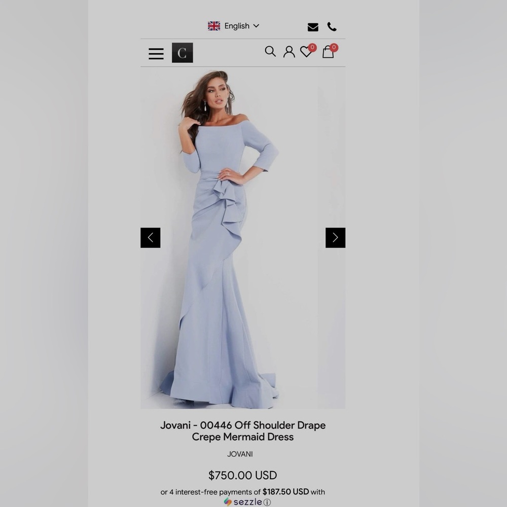 Jovani off the shoulder drape crepe mermaid dress 00446